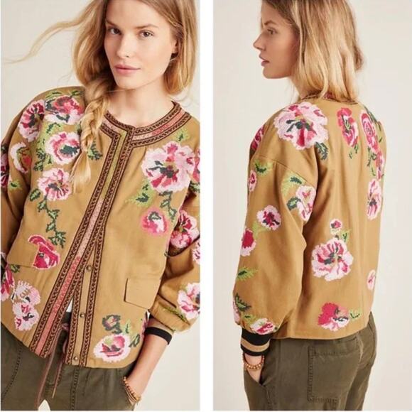 Anthropologie Maeve Needlepoint Bomber Jacket - Picture 1 of 8
